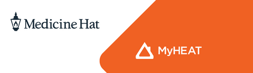 A graphic depicting the logos of City of Medicine Hat and MyHEAT