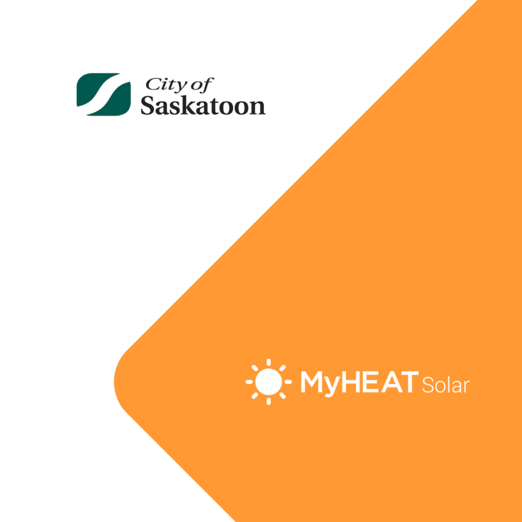 A graphic that displays the logos of City of Saskatoon and MyHEAT Solar