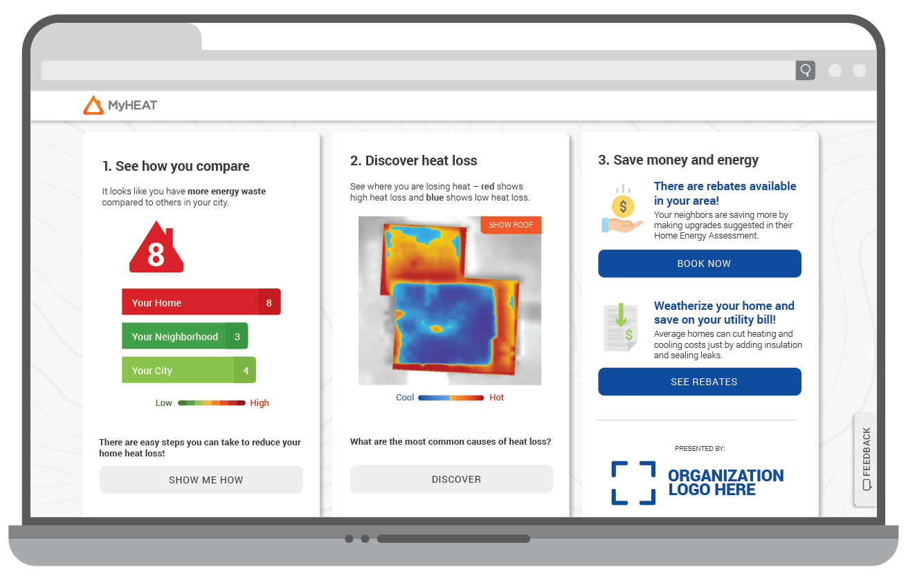 A MyHEAT example home HEAT Map profile superimposed on a laptop screen