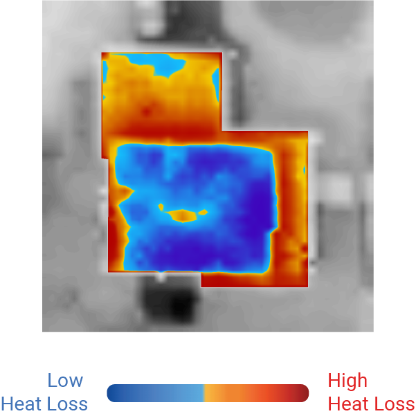 A red to blue thermal heat loss map and scale for heat loss