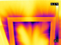 A FLiR thermal image of an attic hatch