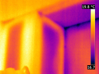 A FLiR thermal image of a B-vent inside a home